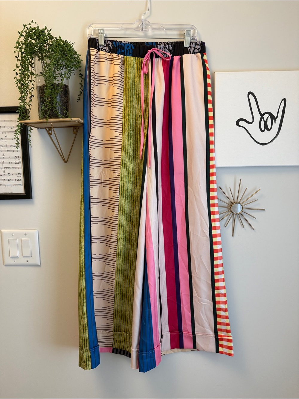 Women's Multi-Stripe Wide Leg Pants - Pink & Green